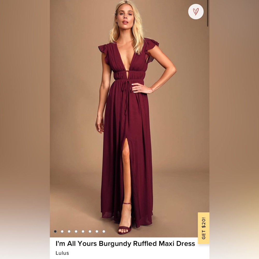 NWT Lulu’s I'm All Yours Burgundy Ruffled Maxi Dress